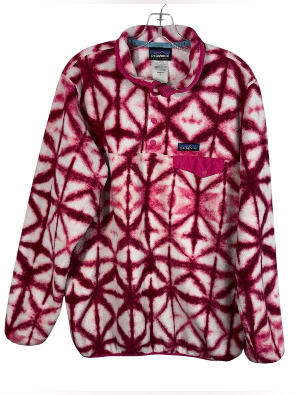 Patagonia Y2K Pink Shibori Lightweight Synchilla Snap-T Pullover Sweatshirt XL